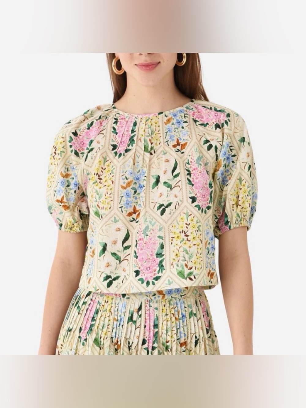 NEW HUNTER BELL Claudia top in floral multicolor  tile Large - Picture 4 of 11